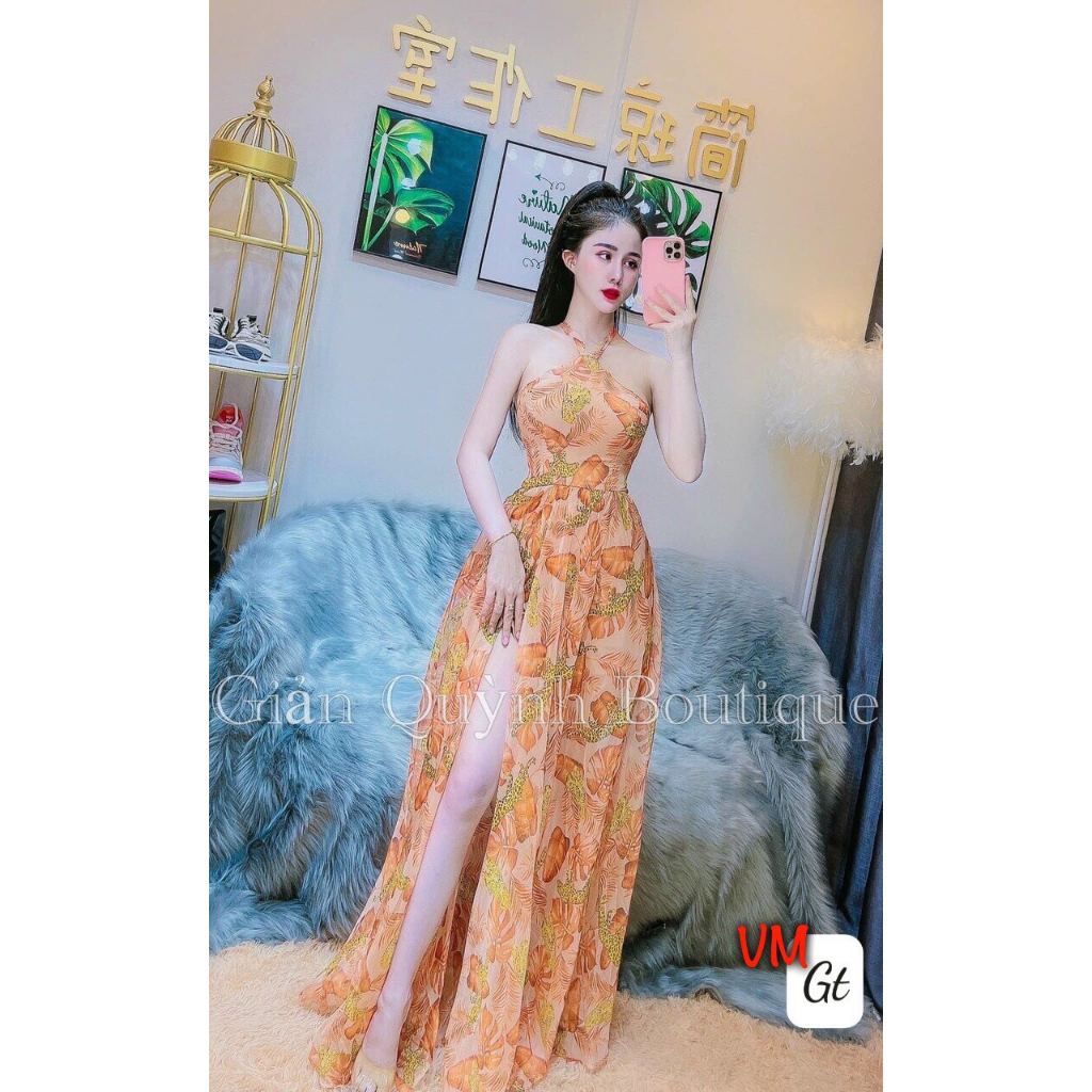 THANH LÝ  - Maxi họa tiết đan dây lưng