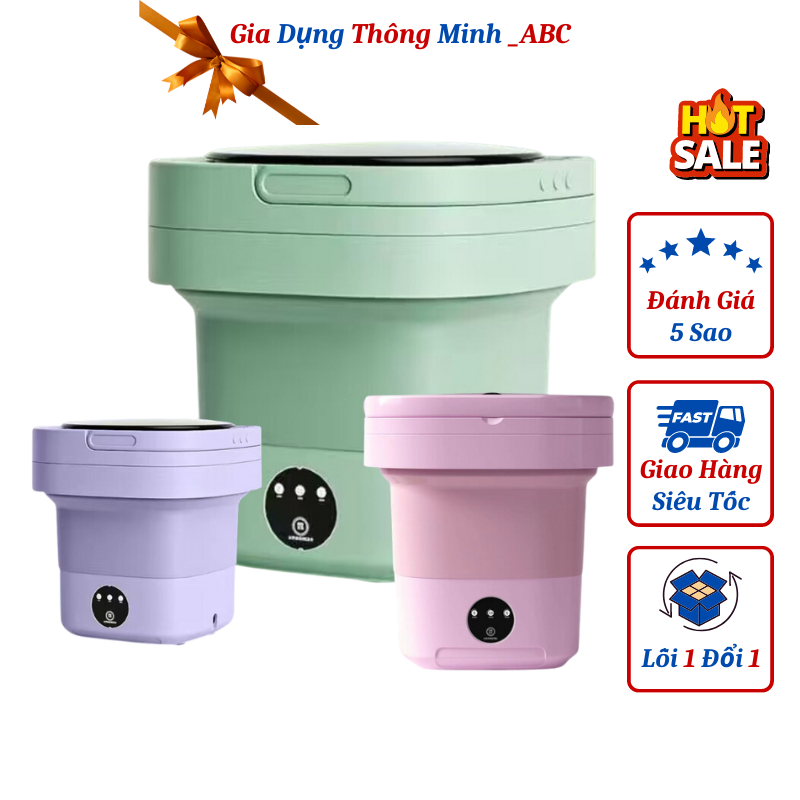 Máy giặt mini gấp gọn, máy giặt đồ lót, tất vớ, giặt đồ cho bé dung tích 6L tự vắt khô khử khuẩn bằng công nghệ mới