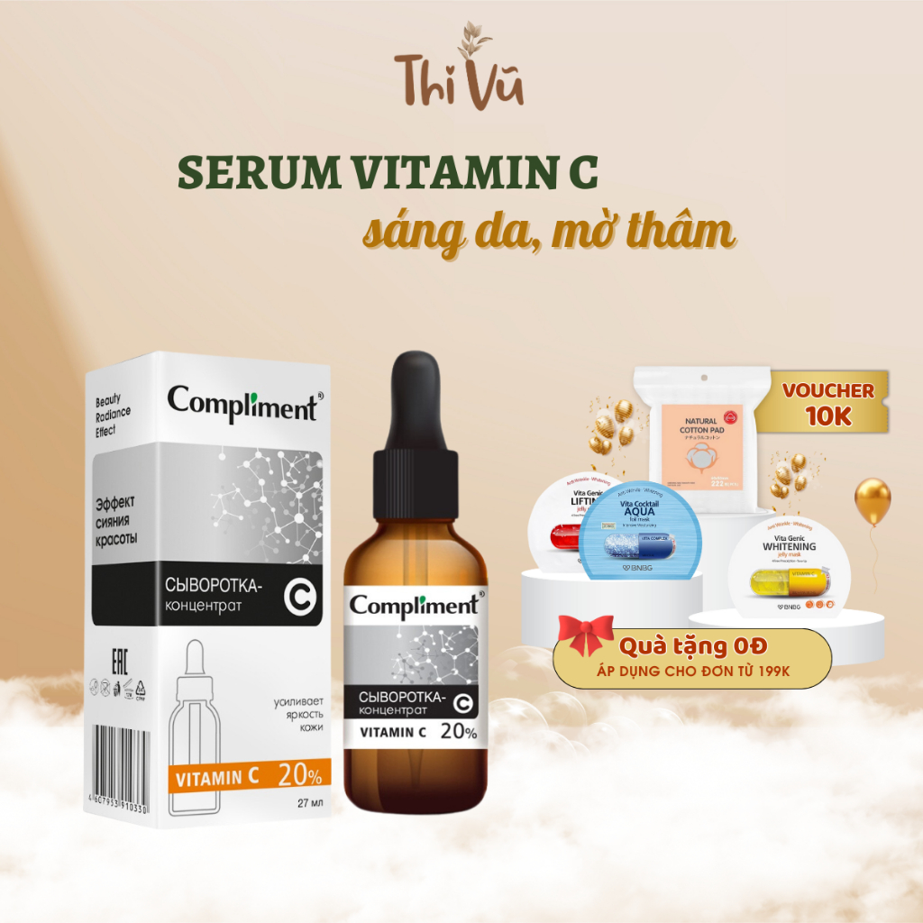 Serum Compliment 20% Vitamin C dưỡng trắng, mờ thâm, căng bóng da 27ml