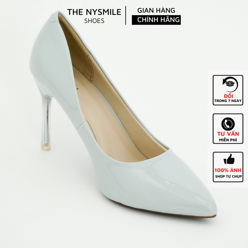 Giày sandal cao gót nữ bít mũi cao 9P gót nhọn da bóng gót bạc - The NySmile KARDA