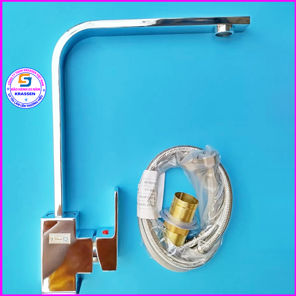 KR-05 Vòi rửa chén bát 2 đường nước nóng lạnh cao cấp chính hãng Krassen. Màu trắng Chrome. Bảo hành 3 năm