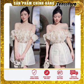 Đầm xòe tăcta, váy trễ vai ngực phối bèo nổi