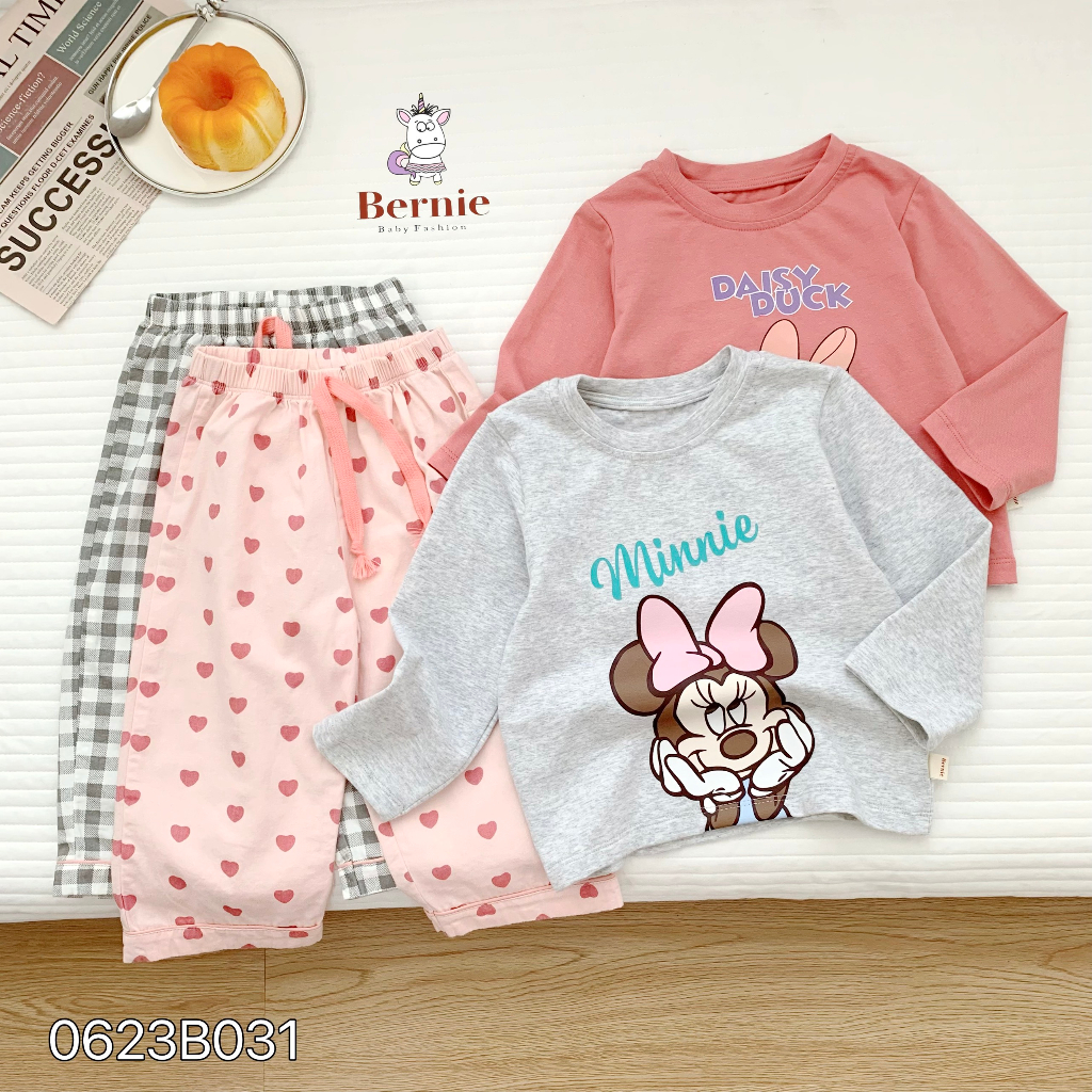 Bộ pizama thu đông dài tay bé gái, bộ cotton dài tay hoạ tiết dễ thương bé gái