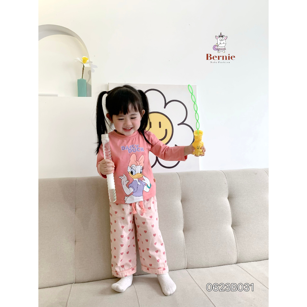Bộ pizama thu đông dài tay bé gái, bộ cotton dài tay hoạ tiết dễ thương bé gái