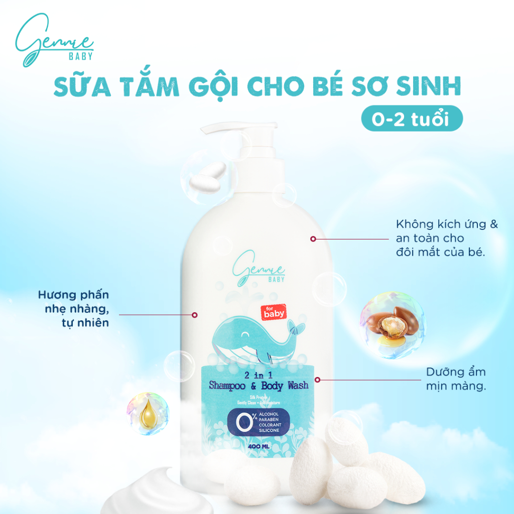 Sữa tắm gội 2 trong 1 Gennie Baby 400ml chính hãng