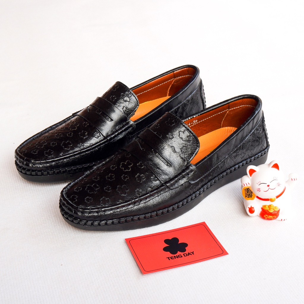 Giày Lười Nam Thời Trang, Da Bò Thật Hoa Văn Đế Cao Su. Tengday Vietnam - Màu đen, nâu, vàng