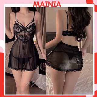 Đầm ngủ váy ngủ phối ren xuyên thấu hở lưng sexy quyến rũ gợi cảm mainia shop
