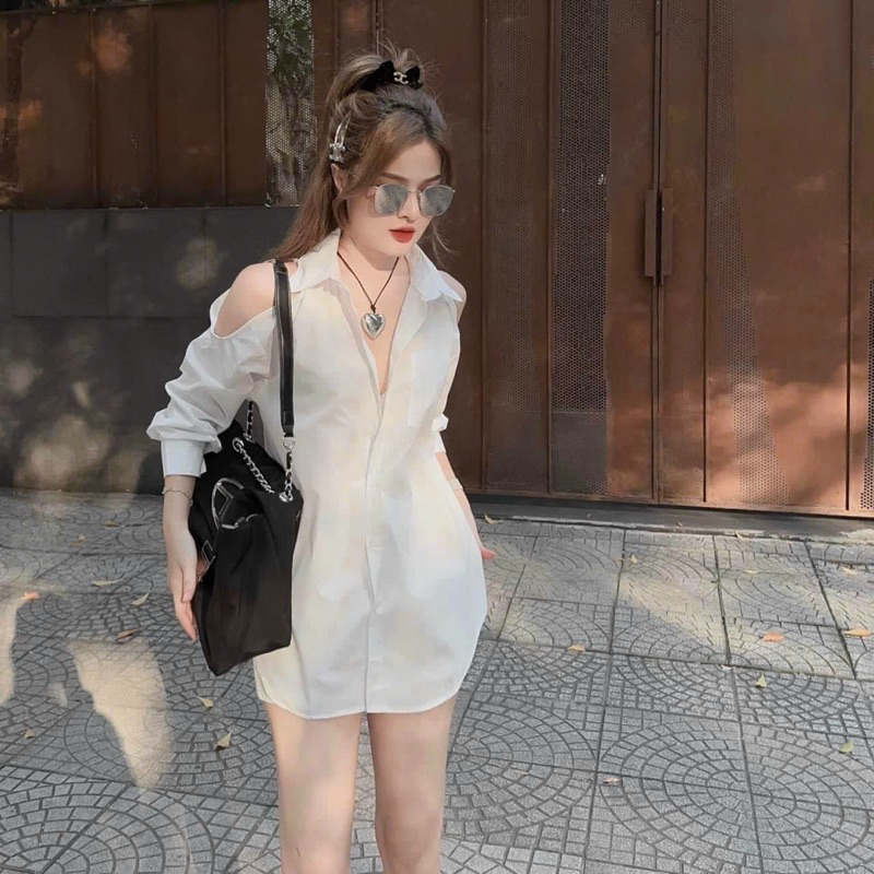 Sét đồ nữ thời trang mặc đi chơi áo lụa sơmi fom dài phối quần đùi cotton lạnh