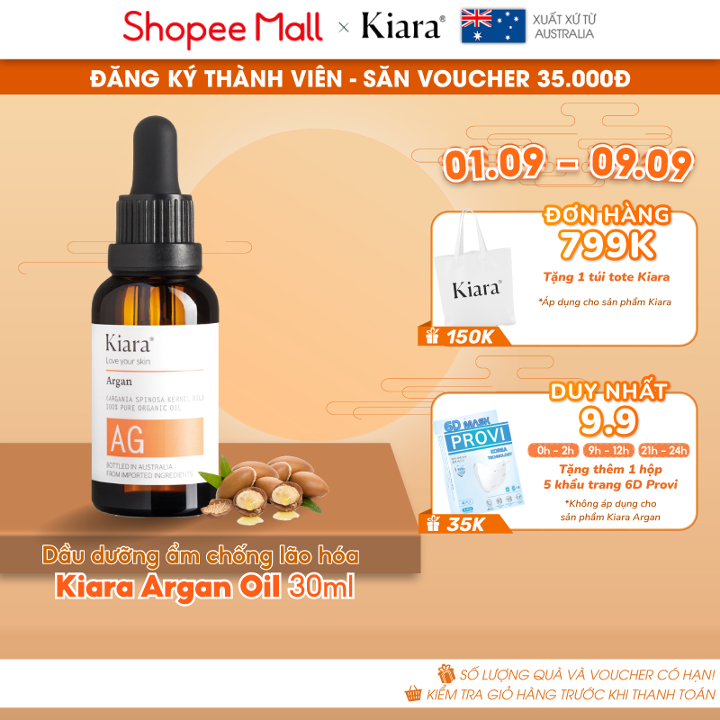 Dầu dưỡng ẩm chống lão hóa sáng da Kiara Argan Oil 30ml