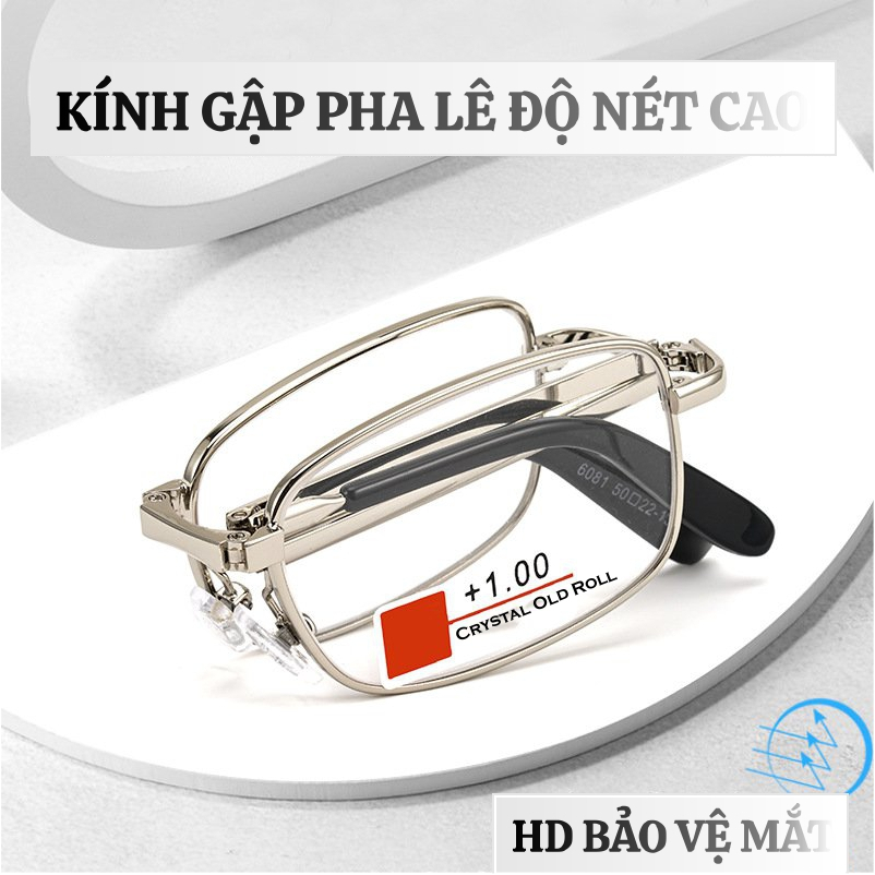 Kính Viễn, Lão Metal Gập gọn nhẹ, Bản lề hộp lò xo, MT6503, Chống ánh sáng xanh Full box, Folding reading glasses, Japan
