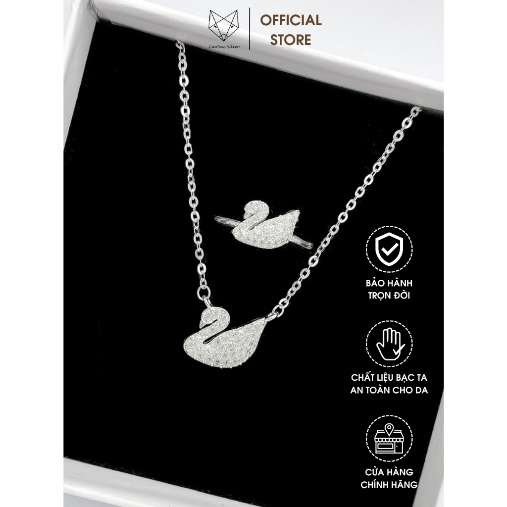 Set Trang Sức Bạc Ta Cao Cấp CaoBac Silver Thiên Nga Đính Đá Lấp Lánh Tinh Tế Nhẹ Nhàng, Thanh Lịch Món Quà Cho Bạn Gái