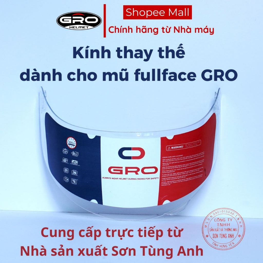 [đủ bộ Kính + ốc vít] Kính Mũ Bảo Hiểm Fullface GRO Helmet- Kính Cao Cấp Khử Nano, Chống Tia UV từ Nhà Máy Sơn Tùng Anh