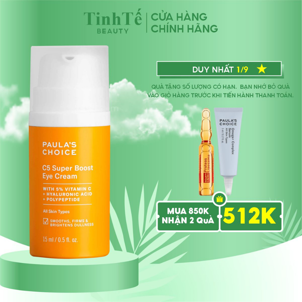 Kem mắt Vitamin C xóa mờ quầng thâm và giảm bọng mắt Paula's Choice C5 Super Boost Eye Cream 15ml