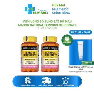 Viên uống bổ sung sắt bổ máu Mason Natural Ferrous Gluconate Hộp 100 viên