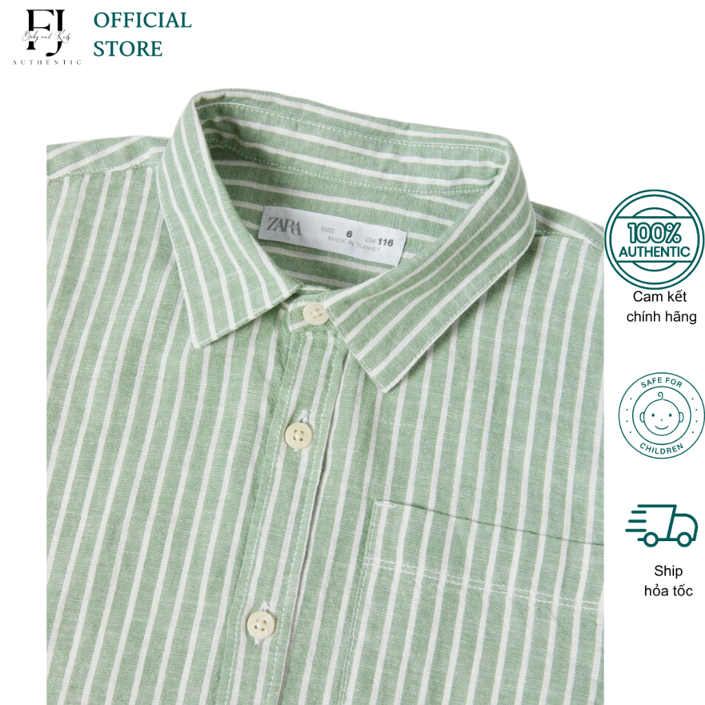 Áo sơ mi kẻ bé trai ZARA áo dài tay chất liệu cotton chính hãng cho bé 1 -10 tuổi