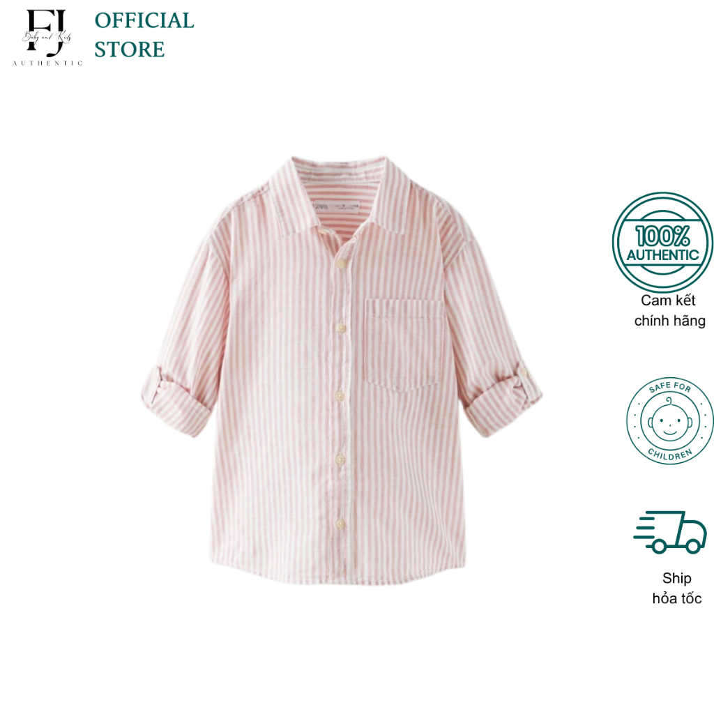 Áo sơ mi kẻ bé trai ZARA áo dài tay chất liệu cotton chính hãng cho bé 1 -10 tuổi