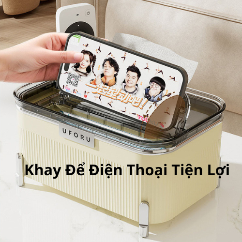 Hộp Đựng Giấy Ăn Để Bàn Có Khe Để Điện Thoại Và Ngăn Để Đồ Đa Năng UF163
