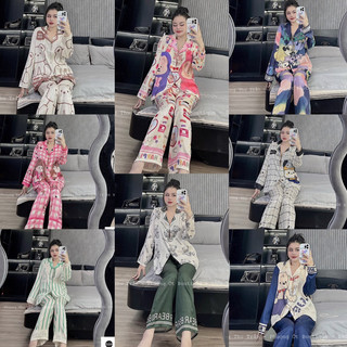 Bộ Pyjama tay dài Lụa Xước Sam, SaraHT cao cấp, chất mềm mịn, vải mát dày dặn