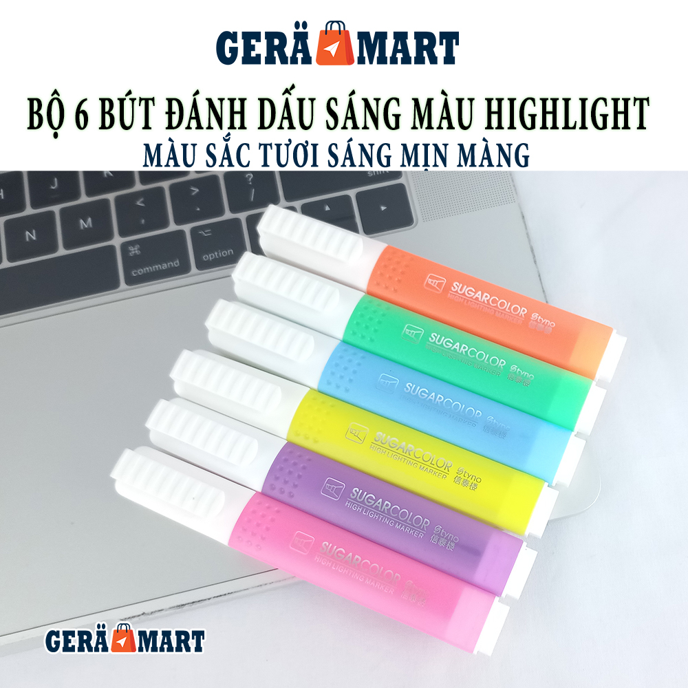 Set 6 bút đánh dấu highlight dạ quang 6 màu Neon SugarColor nhiều màu marker tươi sáng đẹp min màng