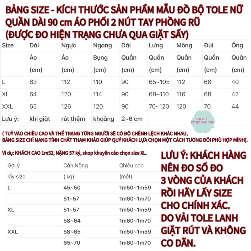 Bộ đồ tole lanh nữ mặc nhà quần dài 90 cm áo phối 2 nút tay phồng rũ