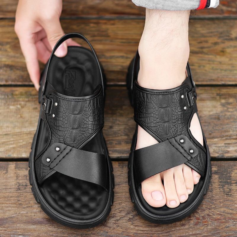 Dép da nam cao cấp Dập vân cá sấu thời trang DK5