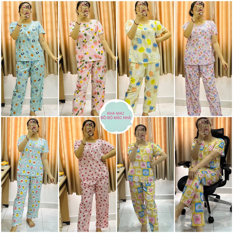 Bộ đồ tole lanh nữ mặc nhà quần dài 90 cm áo phối 2 nút tay phồng rũ