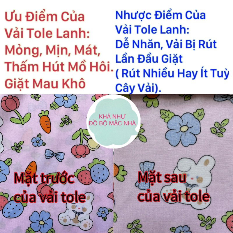 Bộ đồ tole lanh nữ mặc nhà quần dài 90 cm áo phối 2 nút tay phồng rũ