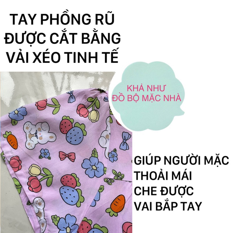 Bộ đồ tole lanh nữ mặc nhà quần dài 90 cm áo phối 2 nút tay phồng rũ