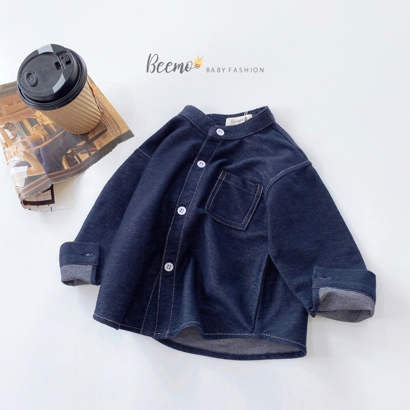 Set sơ mi giả Jean cổ tàu bé trai
