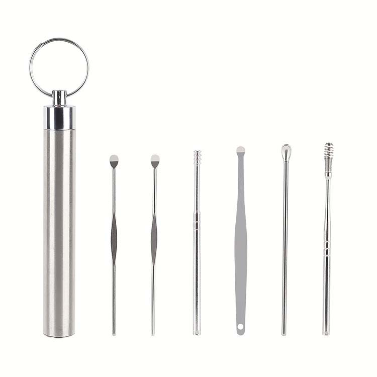 Bộ Dụng Cụ Ngoáy Tai Inox 6 Món - Lấy Ráy Tai Thép Không Rỉ 6 Món - Mát Xa Tai - Làm Sạch Tai Hiệu Quả