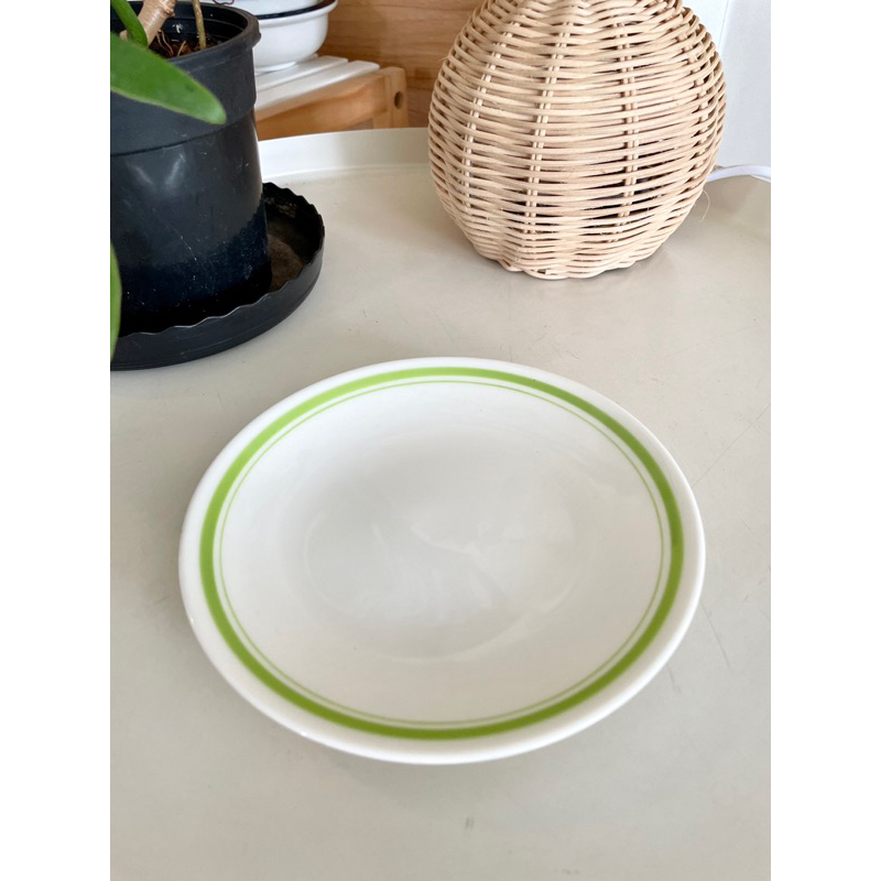 Cưng Ha Home -  - Đĩa sứ trắng viền xanh lá cây dk 15cm