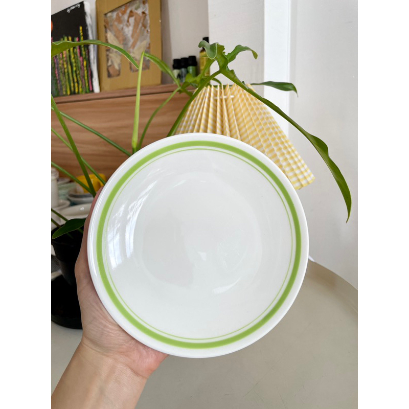 Cưng Ha Home -  - Đĩa sứ trắng viền xanh lá cây dk 15cm
