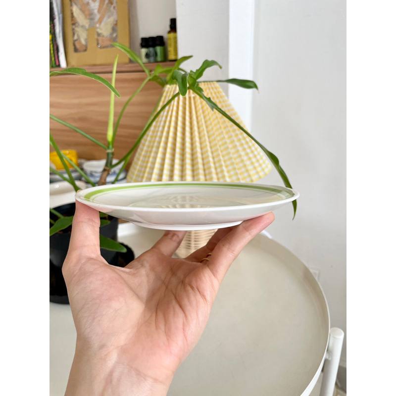 Cưng Ha Home -  - Đĩa sứ trắng viền xanh lá cây dk 15cm