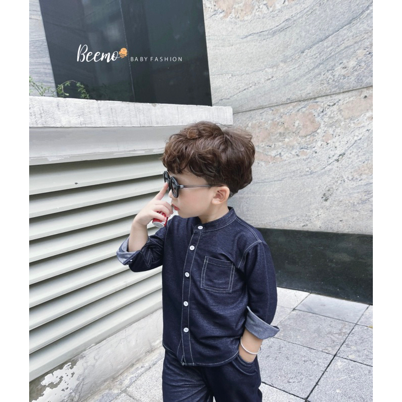 Set sơ mi giả Jean cổ tàu bé trai