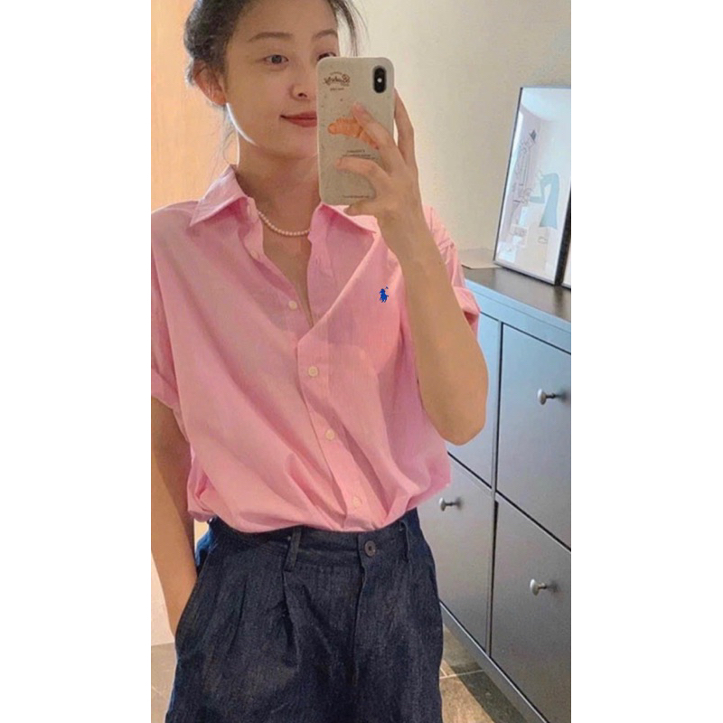 Sơmi thêu polo trơn tay ngắn