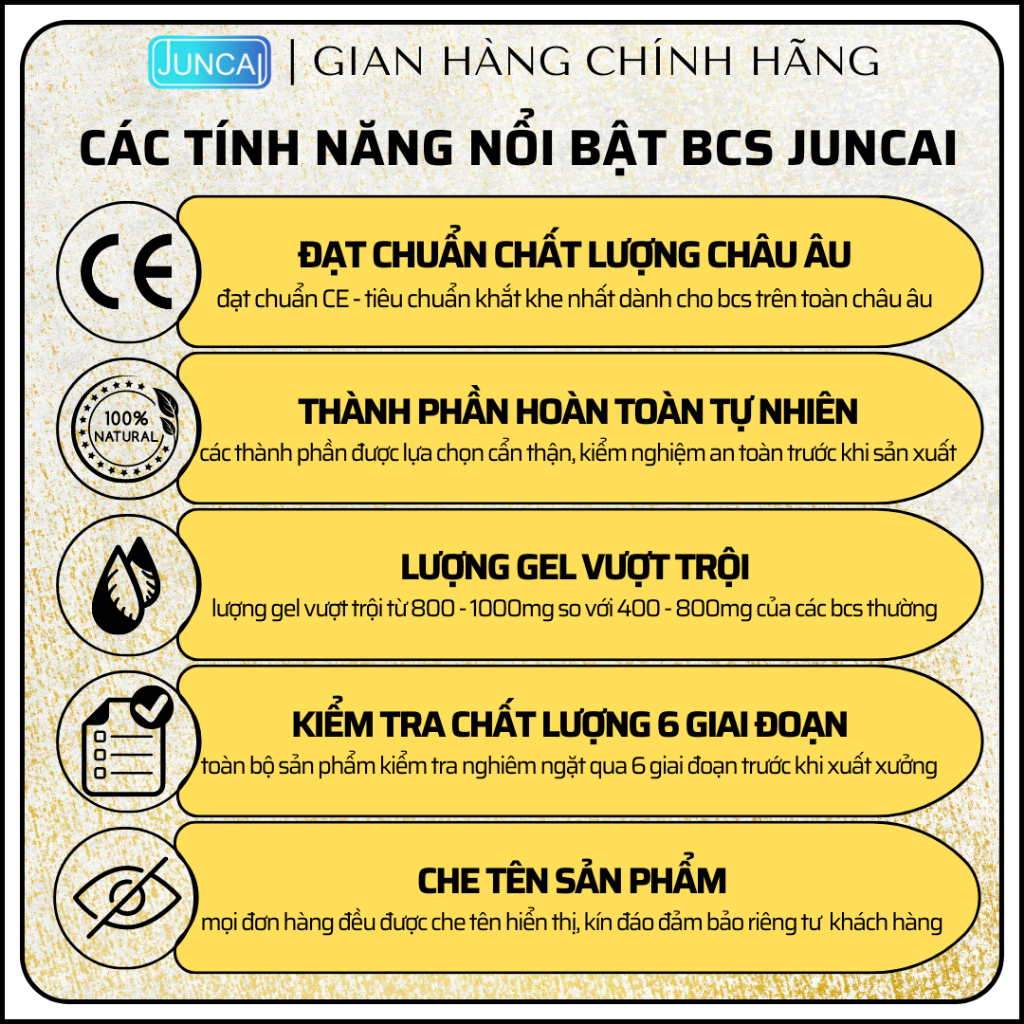 Bao cao su JUNCAI VIP 001 Dynamic gân gai kết hợp khoái cảm, truyền nhiệt, siêu mỏng, hương vani gấp đôi gel hộp 10 bao.