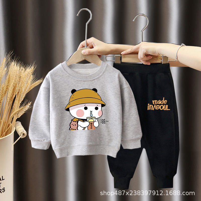 Bộ thu đông dài tay in hình gấu béo chất da cá dặn dặn cho bé trai bé gái