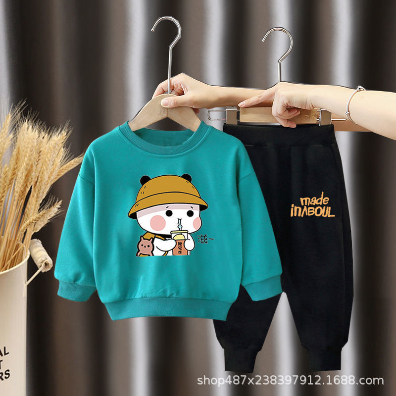 Bộ thu đông dài tay in hình gấu béo chất da cá dặn dặn cho bé trai bé gái