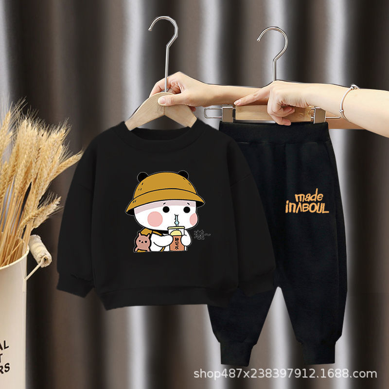Bộ thu đông dài tay in hình gấu béo chất da cá dặn dặn cho bé trai bé gái