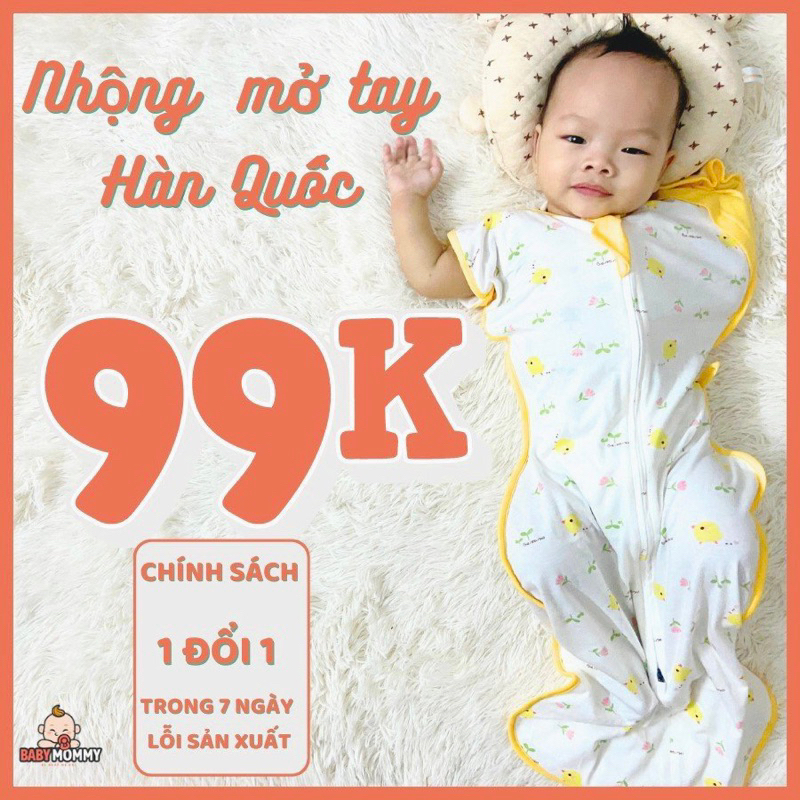 Nhộng Chũn Mở Tay Hàn Quốc. Nhộng Cotton Petit. Vải mềm siêu thấm hút, siêu co giãn. Bé ngủ ngon chống giật mình.