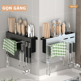 Kệ Cài Dao Đũa Thớt Vung Nồi Đa Năng, Kệ Treo Tường Bếp Inox Dán Tường Không Cần Khoan Đục MKS074