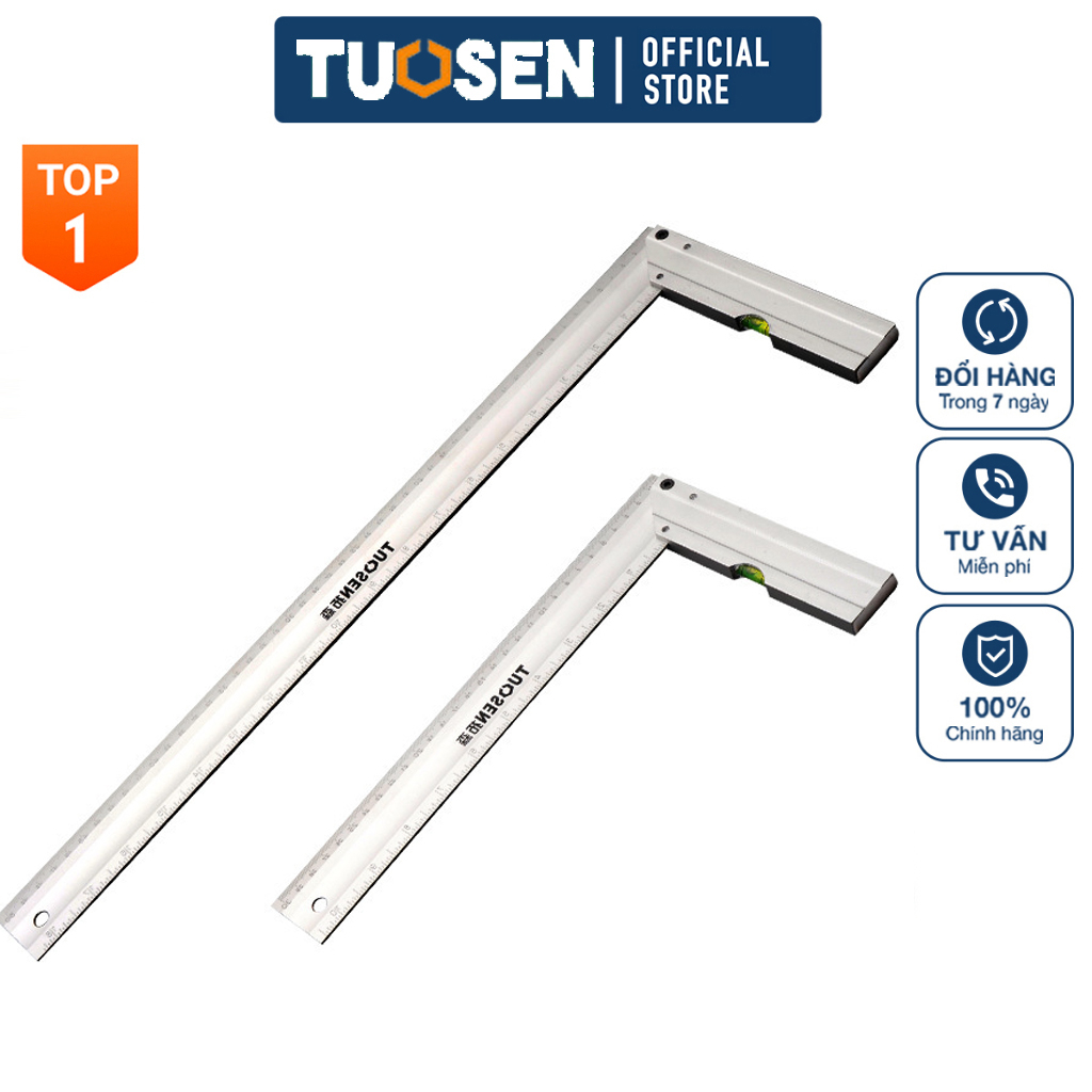 Thước eke đo góc vuông 90 độ cỡ 300mm và 500mm chất liệu hợp kim nhôm Tuosen