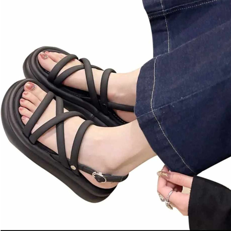 Dép Sandal Nữ dây đan chéo đế bằng. Sandal bánh mì xuồng Cao 3 -4cm mũi tròn siêu êm chân M10