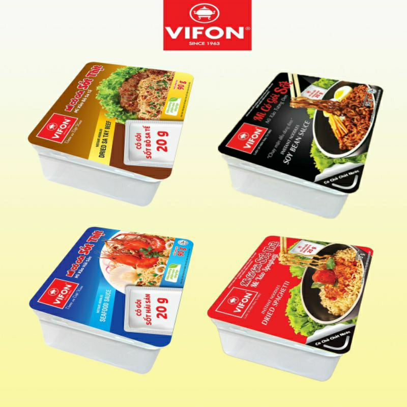 Combo 4 hộp mì xào sốt tương đen hải sản bò sa tế sốt Spaghetti VIFON hộp 90g