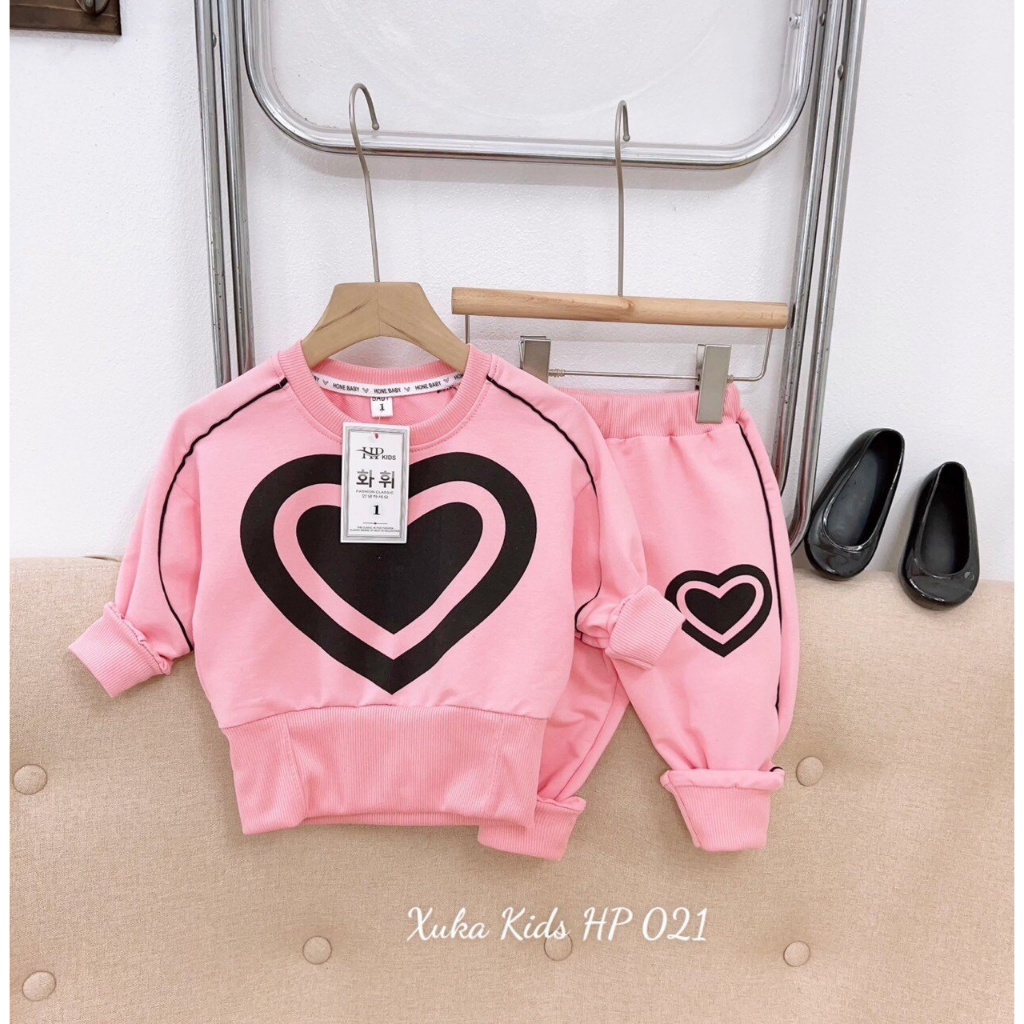 Bộ quần áo dài tay trái tim cho bé gái 16-45kg