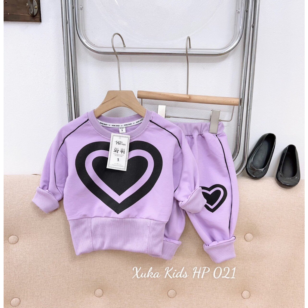 Bộ quần áo dài tay trái tim cho bé gái 16-45kg