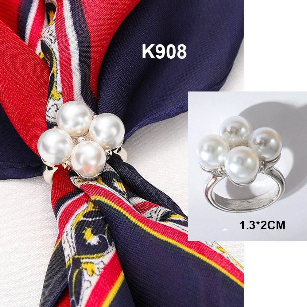 GOTI – Phụ Kiện Tặng Cho Nữ - Nút Thắt Cài Khăn Lụa Quàng Cổ, Khoen Cài Tạo Kiểu Khăn Choàng 4 Hạt Trắng Cao Cấp K908