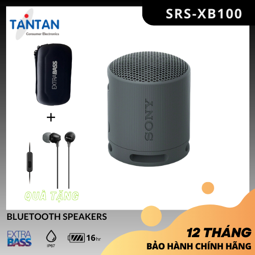 Loa BLUETOOTH EXTRA-BASS Sony SRS-XB100 | Bluetooth 5.3 | Chuẩn Kháng nước, bụi IP67 - Pin: 16h - 274g