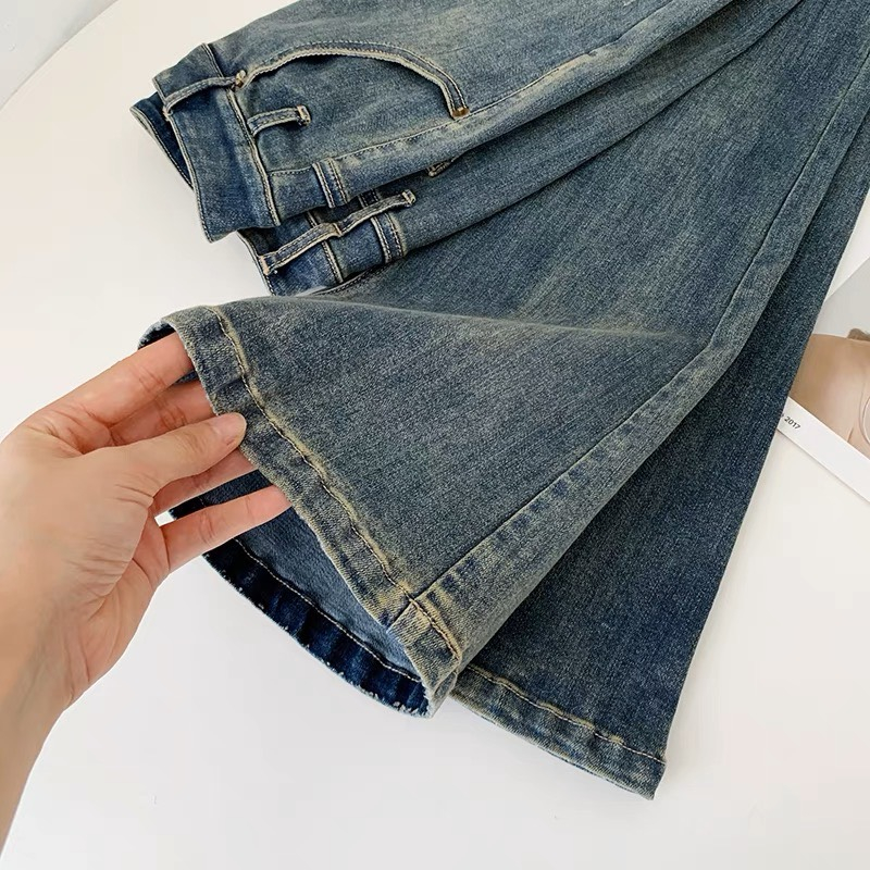 Quần jean loe rách gối LylyshopUnisex màu xanh rêu lạ phong cách cá tính dành cho nữ