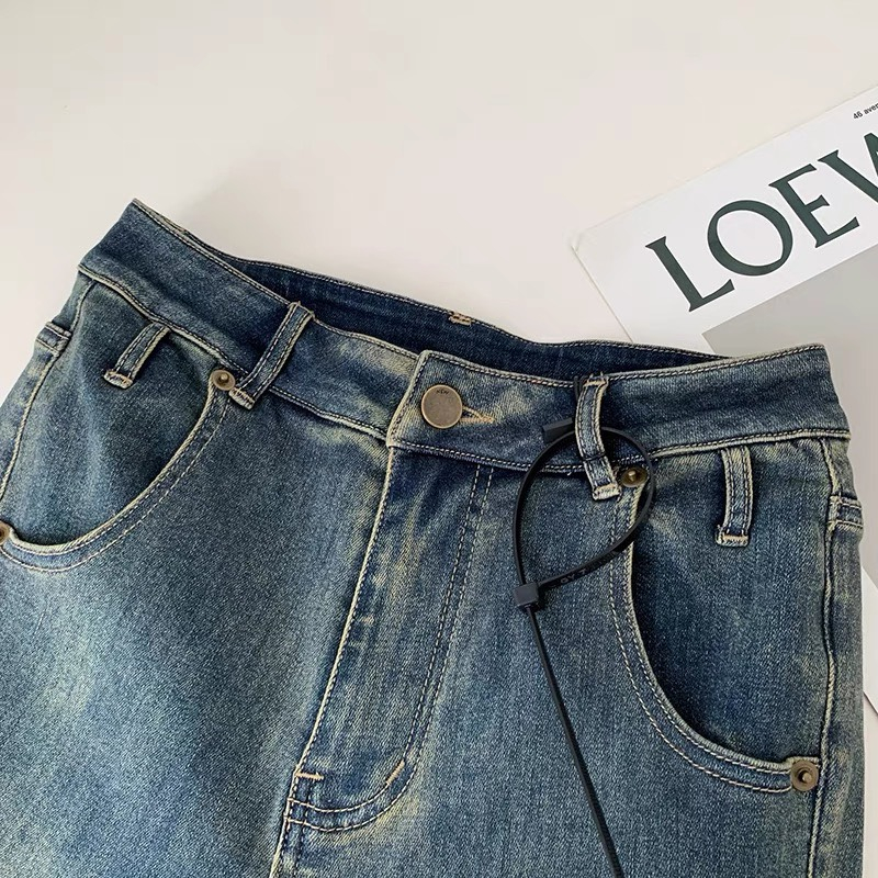 Quần jean loe rách gối LylyshopUnisex màu xanh rêu lạ phong cách cá tính dành cho nữ